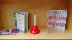 American girl doll school items and classroom bell